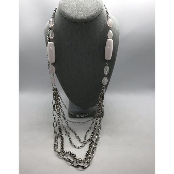 Modern Fashion Necklace Multi Layer Chain Link Metal and Beads Accent Piece‎ - Picture 1 of 4